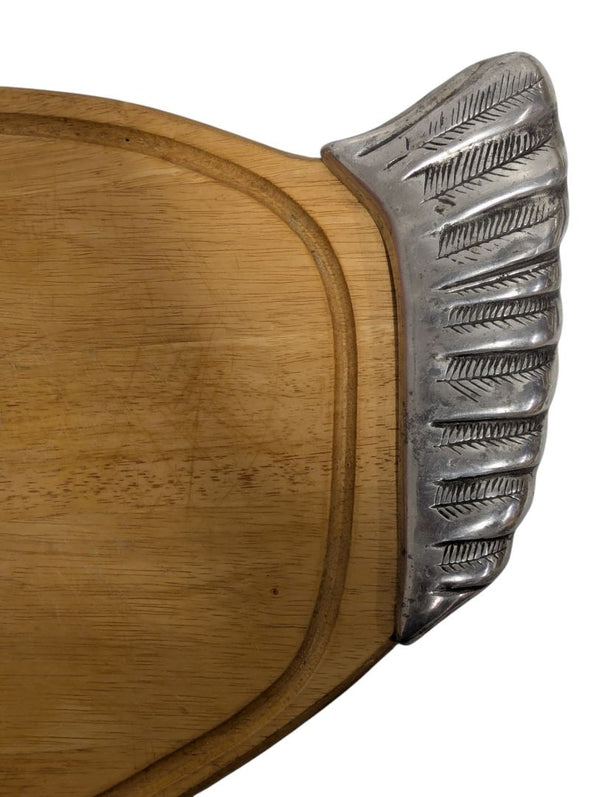 Turkey-Shaped Wood Serving Board with Metal Accents
