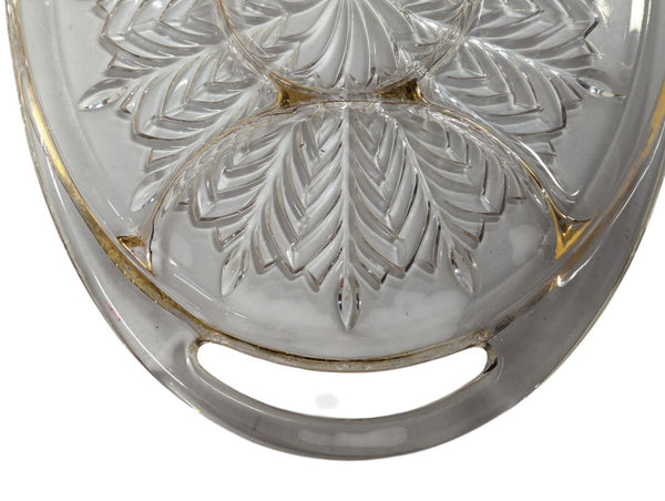 Oval Pressed Glass Serving Tray with Gold Accents