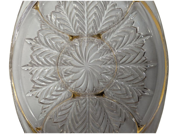 Oval Pressed Glass Serving Tray with Gold Accents