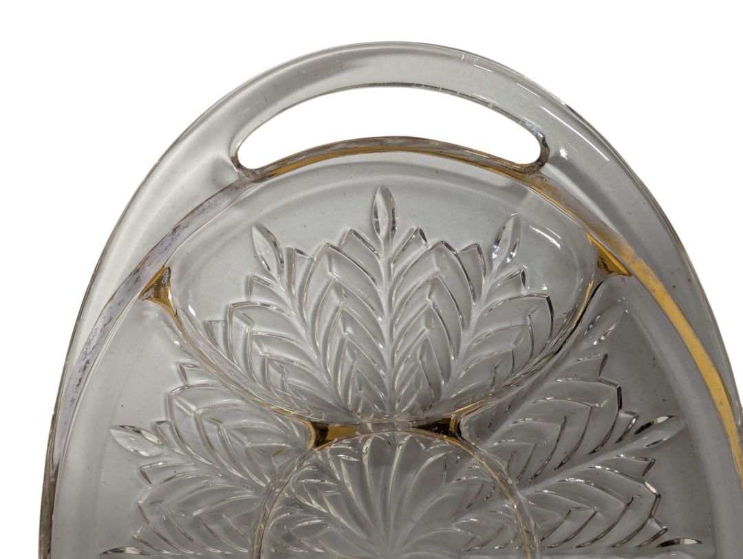 Oval Pressed Glass Serving Tray with Gold Accents