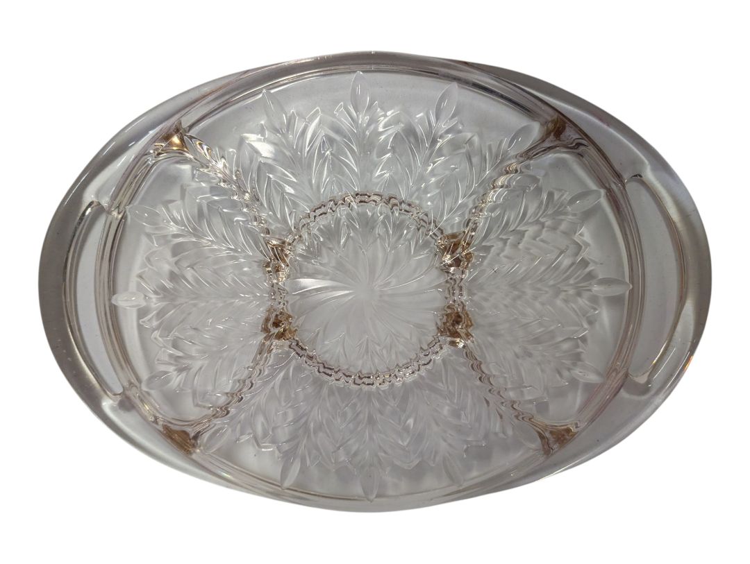 Oval Pressed Glass Serving Tray with Gold Accents