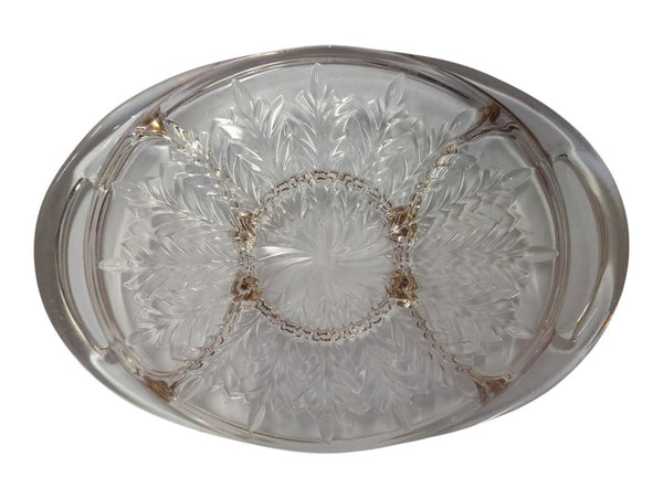 Oval Pressed Glass Serving Tray with Gold Accents