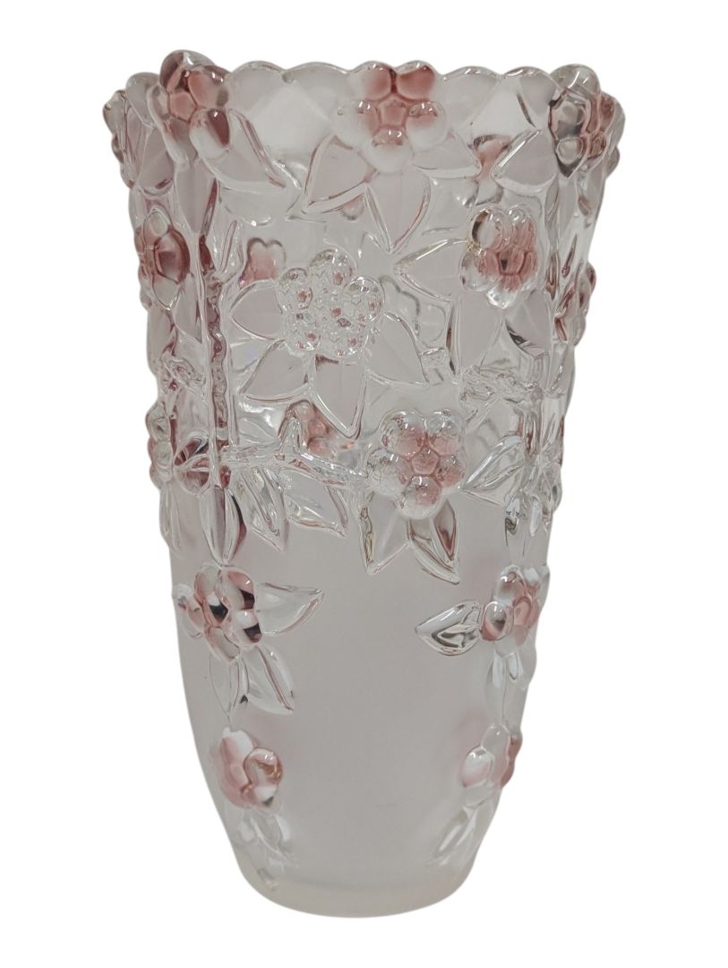 Pink Floral Embossed Glass Vase