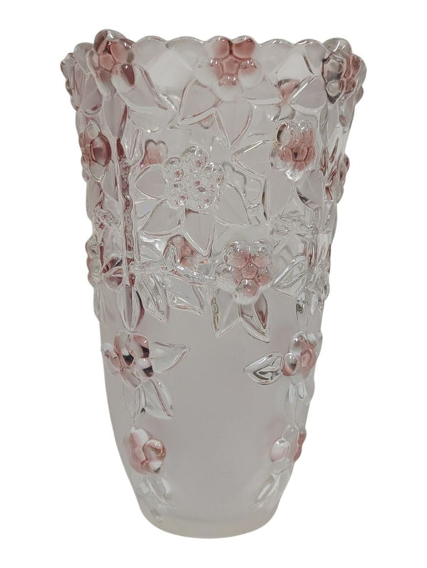 Pink Floral Embossed Glass Vase