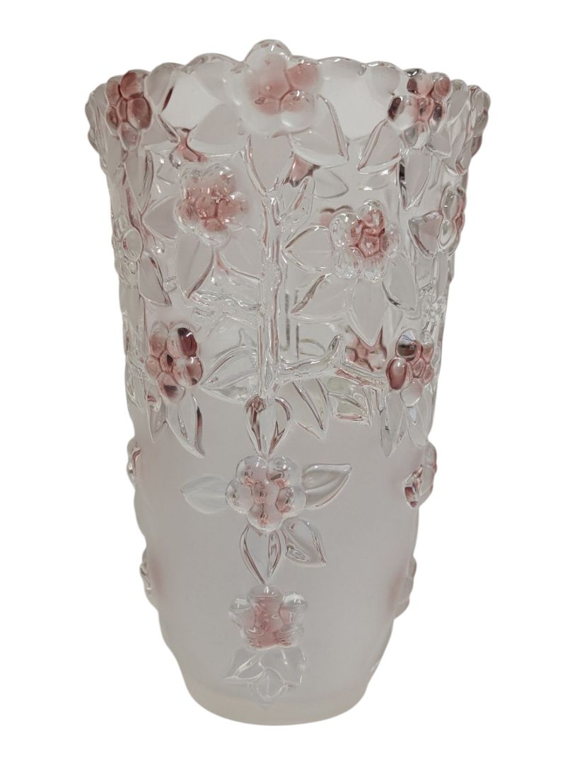 Pink Floral Embossed Glass Vase