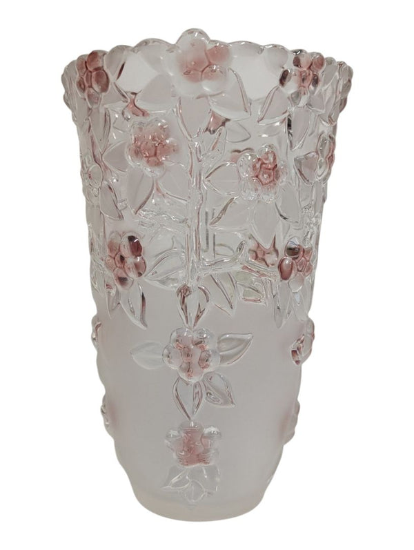 Pink Floral Embossed Glass Vase