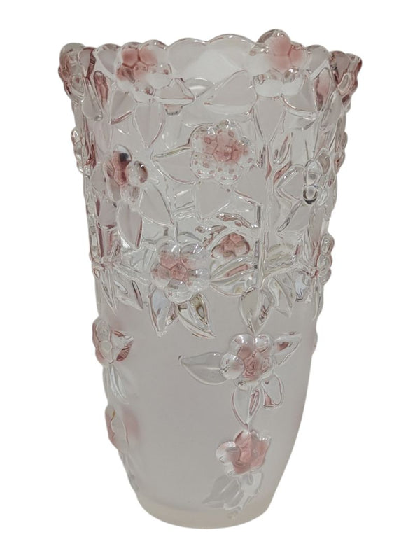 Pink Floral Embossed Glass Vase