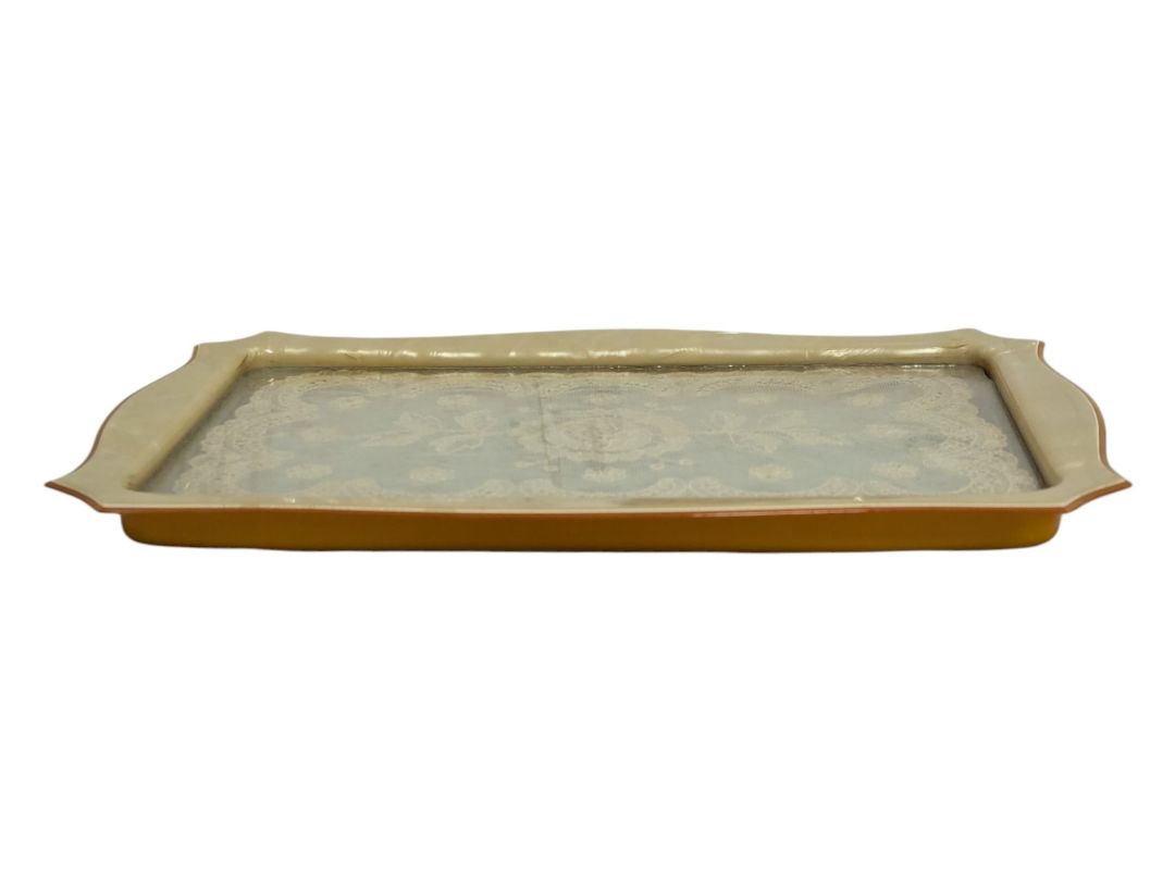 Vintage Lace-Inset Vanity Tray with Faux Pearl Frame