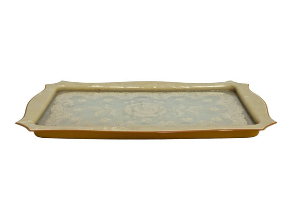 Vintage Lace-Inset Vanity Tray with Faux Pearl Frame