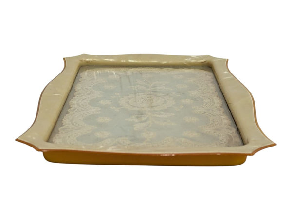Vintage Lace-Inset Vanity Tray with Faux Pearl Frame