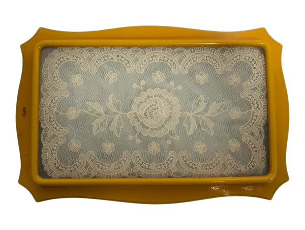 Vintage Lace-Inset Vanity Tray with Faux Pearl Frame