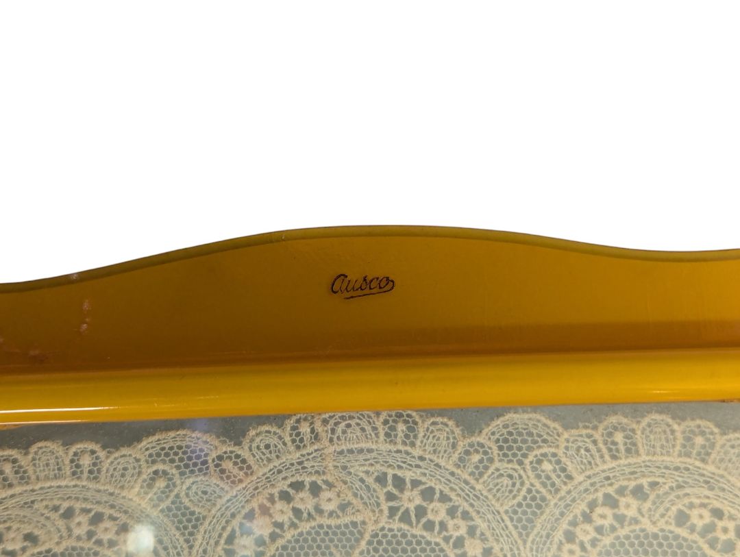 Vintage Lace-Inset Vanity Tray with Faux Pearl Frame