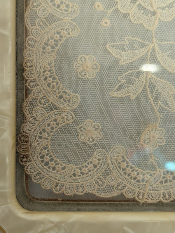 Vintage Lace-Inset Vanity Tray with Faux Pearl Frame