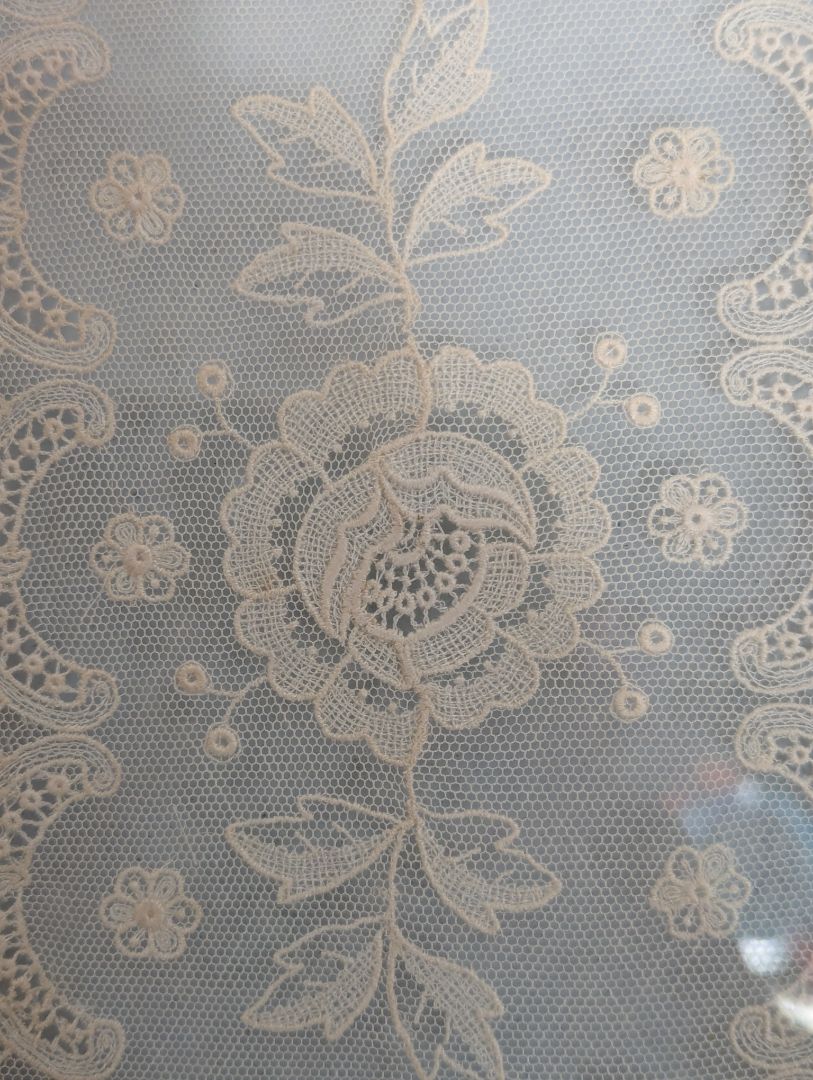 Vintage Lace-Inset Vanity Tray with Faux Pearl Frame