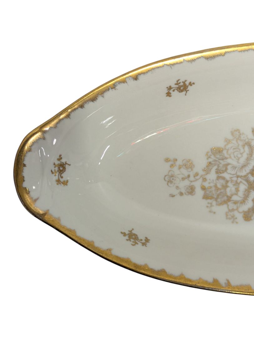 Lot of 2 Vintage Gold Floral Porcelain Serving Pieces