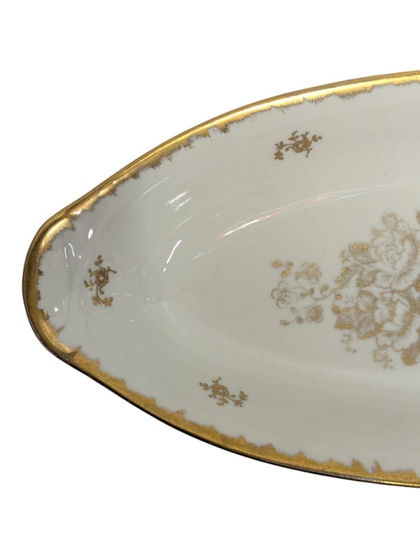 Lot of 2 Vintage Gold Floral Porcelain Serving Pieces
