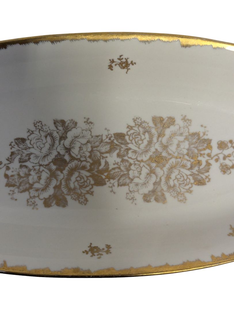 Lot of 2 Vintage Gold Floral Porcelain Serving Pieces