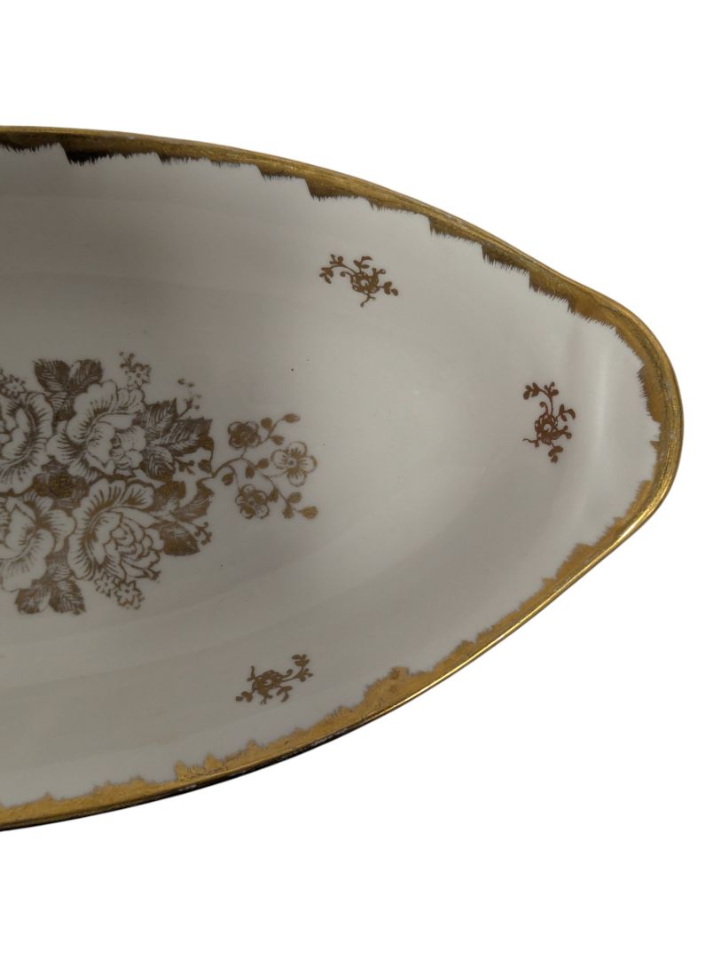 Lot of 2 Vintage Gold Floral Porcelain Serving Pieces