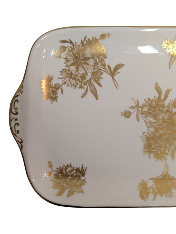 Lot of 2 Vintage Gold Floral Porcelain Serving Pieces
