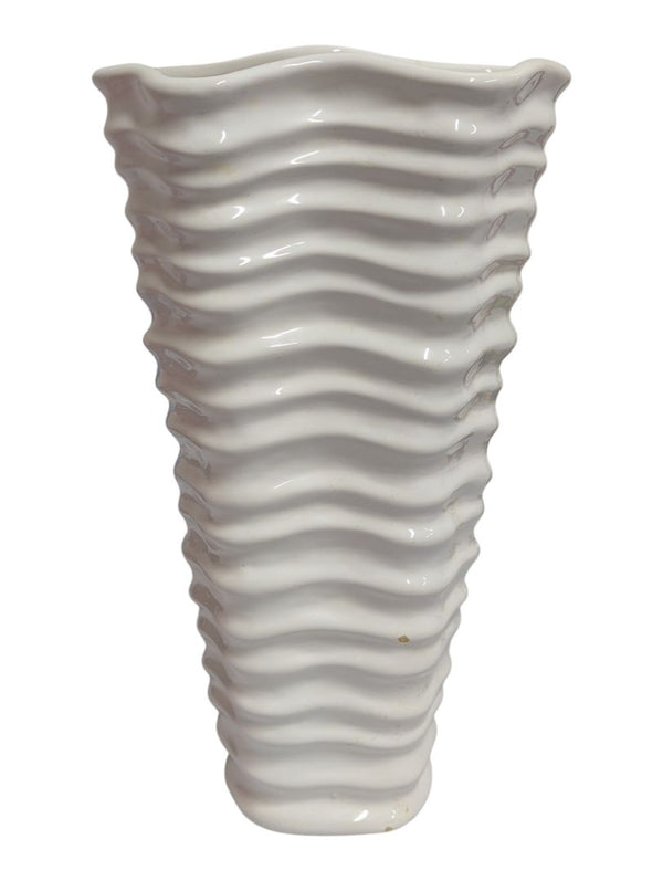 White Wavy Ribbed Ceramic Vase