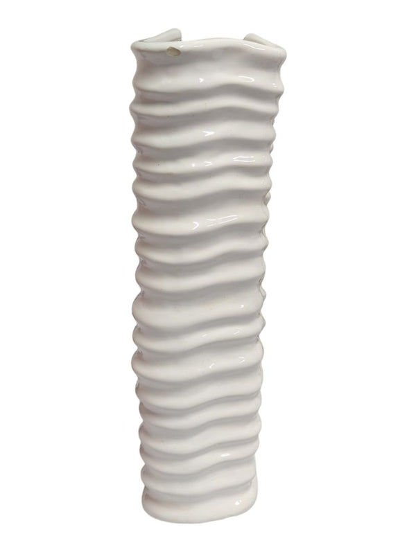 White Wavy Ribbed Ceramic Vase