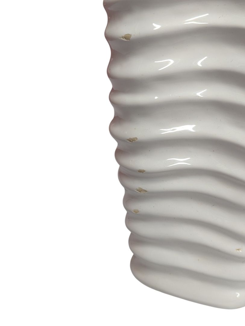 White Wavy Ribbed Ceramic Vase
