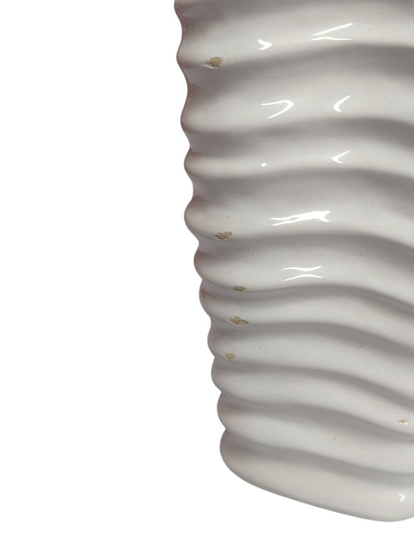 White Wavy Ribbed Ceramic Vase
