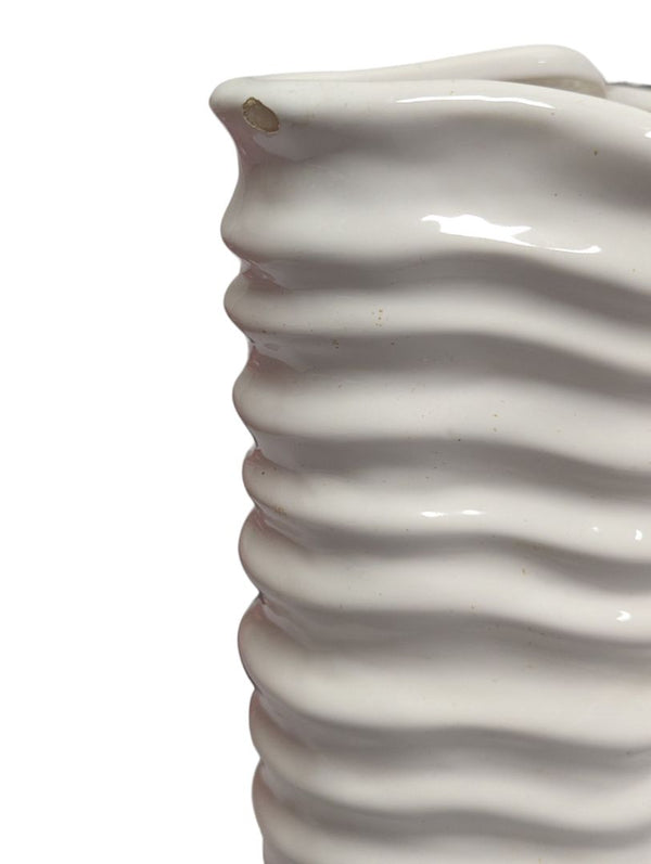 White Wavy Ribbed Ceramic Vase