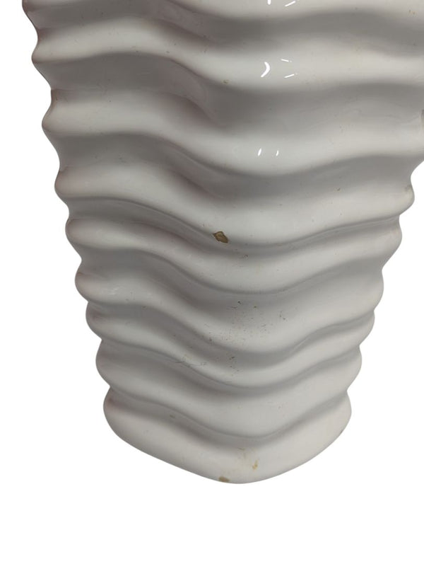 White Wavy Ribbed Ceramic Vase