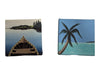 Pair of Original Mini Canvas Paintings – Canoe & Tropical Palm