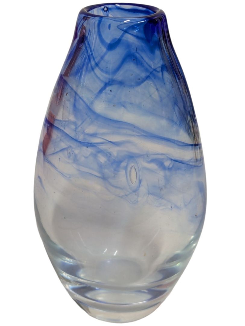 Blue Swirl Art Glass Vase