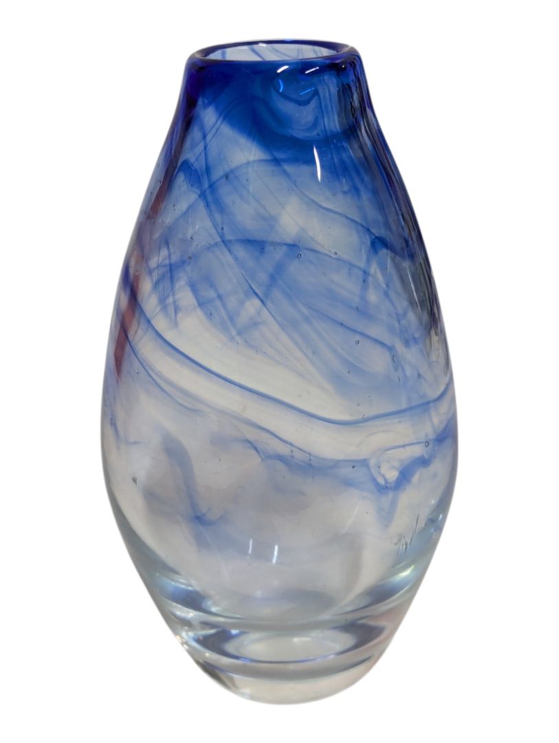 Blue Swirl Art Glass Vase