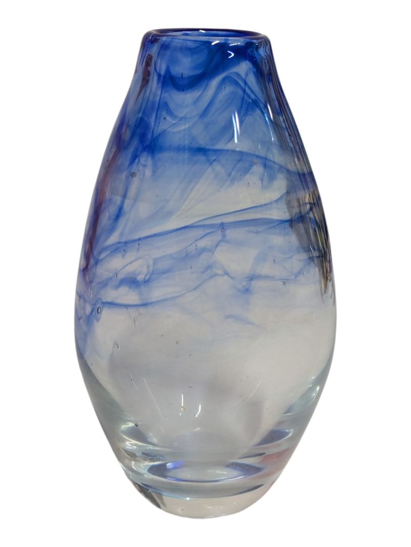 Blue Swirl Art Glass Vase