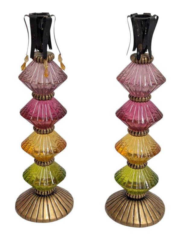 Pair of Foreside Multicolor Glass Candlesticks