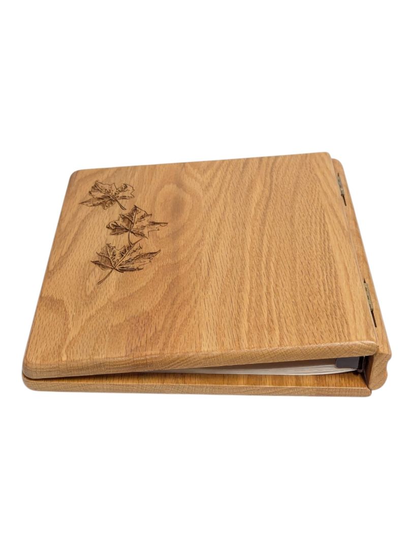 Wooden Memorial Guest Book with Maple Leaf Design