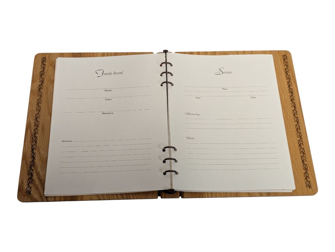 Wooden Memorial Guest Book with Maple Leaf Design