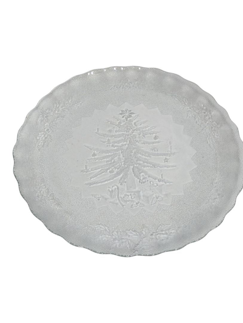 Holiday Season Glass Christmas Tree Serving Platter