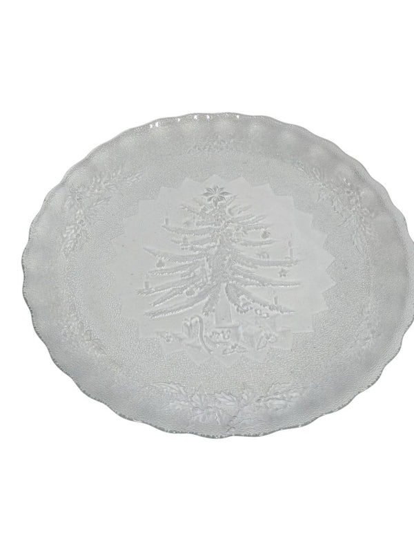 Holiday Season Glass Christmas Tree Serving Platter