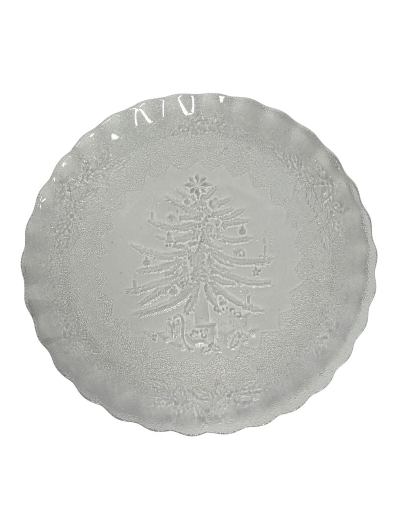 Holiday Season Glass Christmas Tree Serving Platter