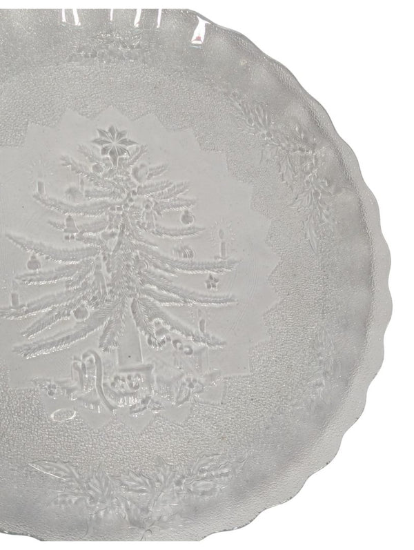 Holiday Season Glass Christmas Tree Serving Platter