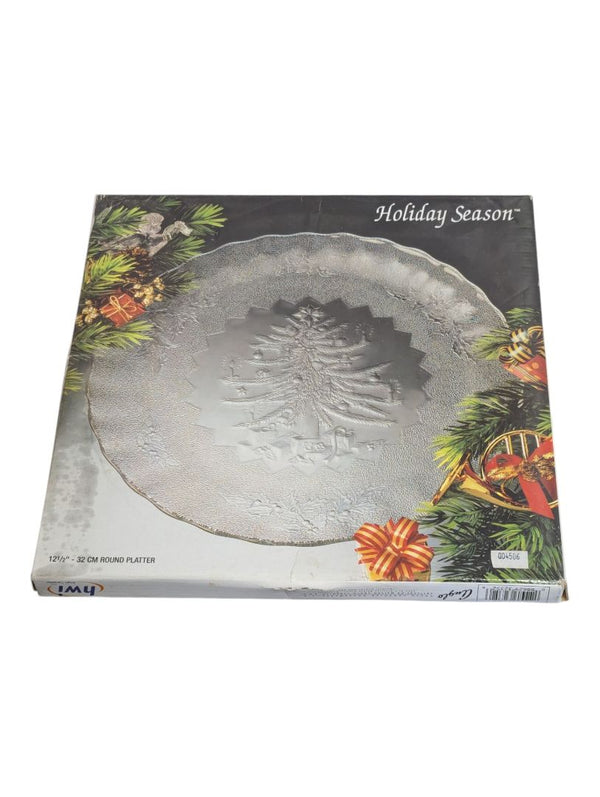 Holiday Season Glass Christmas Tree Serving Platter