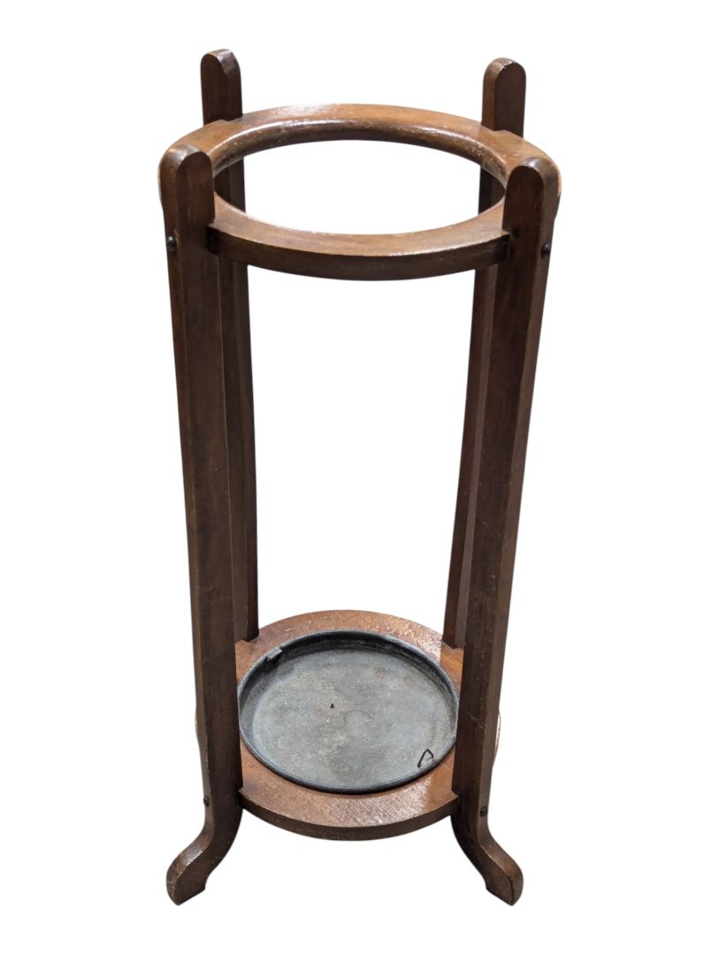 Vintage Wooden Umbrella Stand with Metal Drip Tray