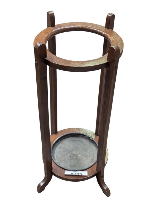 Vintage Wooden Umbrella Stand with Metal Drip Tray