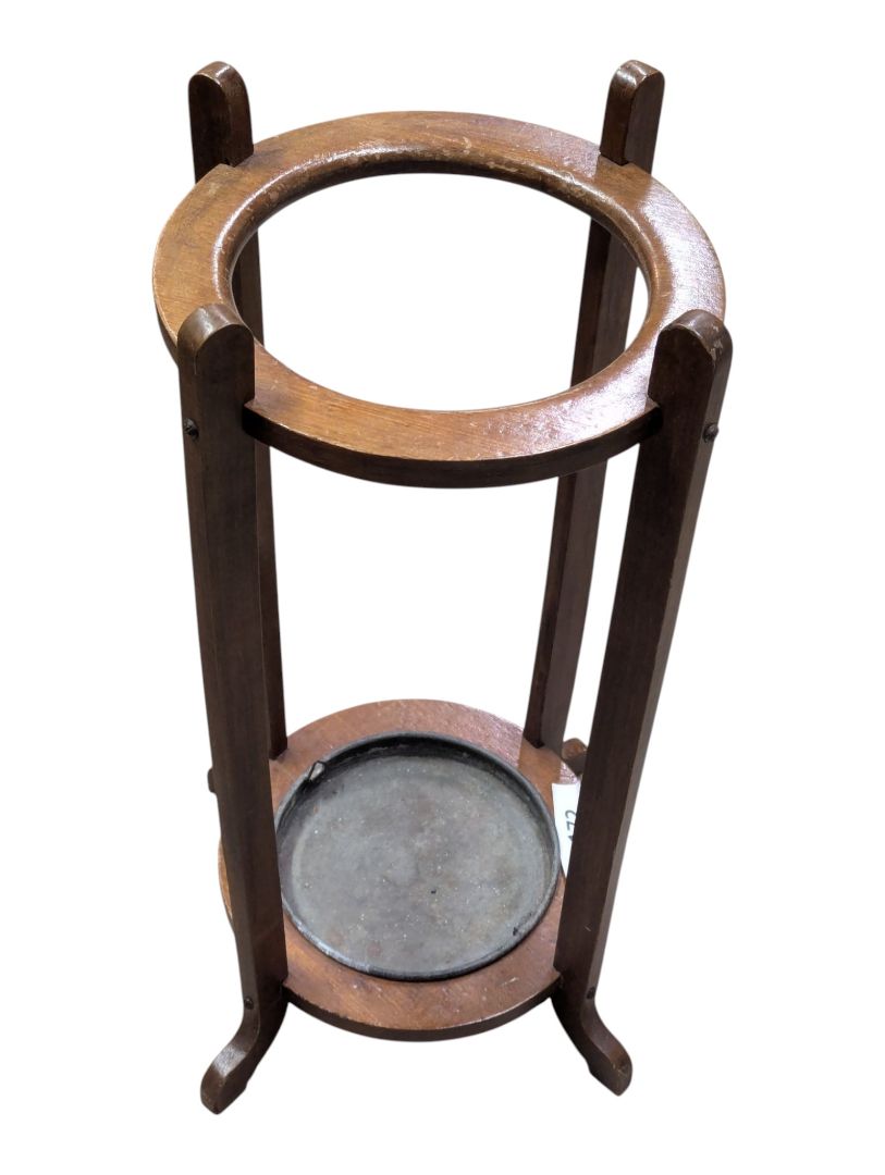 Vintage Wooden Umbrella Stand with Metal Drip Tray