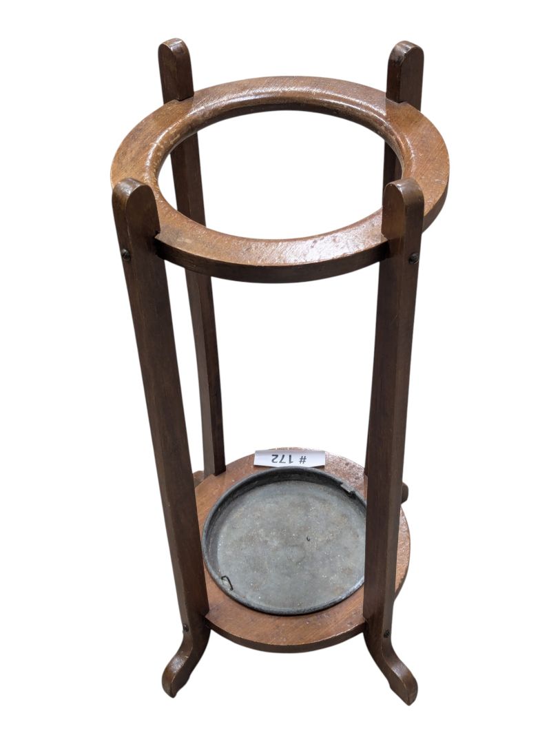 Vintage Wooden Umbrella Stand with Metal Drip Tray
