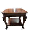 Traditional Carved Wood End Table with Inlaid Top