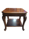 Traditional Carved Wood End Table with Inlaid Top