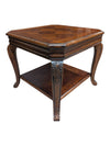 Traditional Carved Wood End Table with Inlaid Top