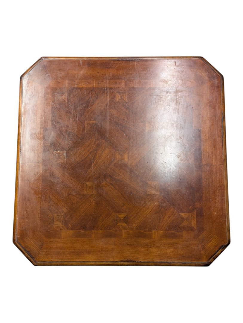Traditional Carved Wood End Table with Inlaid Top