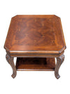 Traditional Carved Wood End Table with Inlaid Top